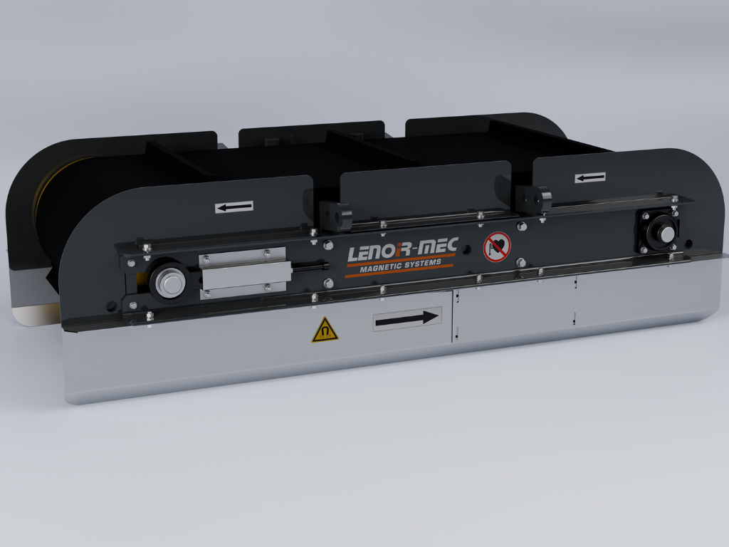 Overband Electromagnétique à aimants permanents? optimisé pour le tri des métaux ferreux dans les industries du recyclage et des carrières. Fiable, robuste et fabriqué en France.